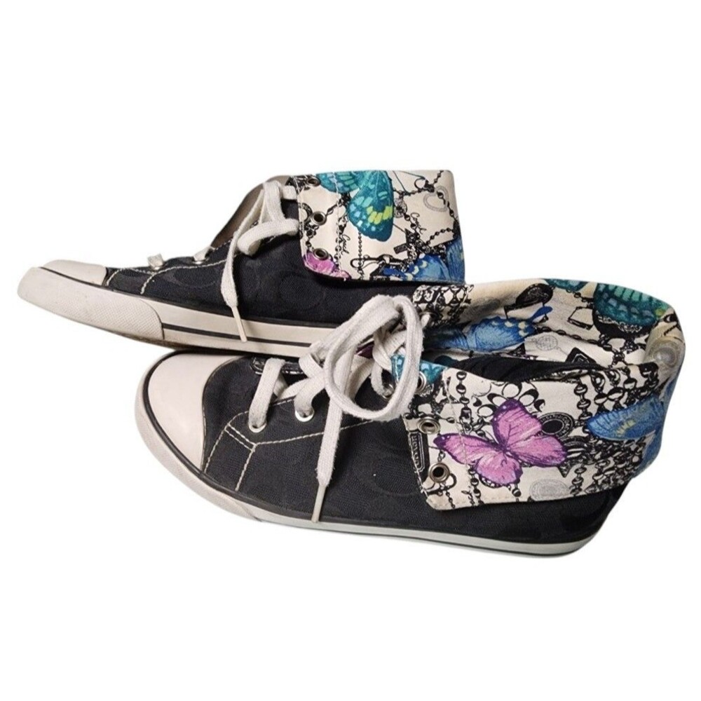 COACH Bonney Black Signature Butterfly Fold-Over Sneaker Size 7.5 - Picture 5 of 10